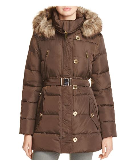 michael kors faux fur belted puffer jacket|michael kors insulated jacket.